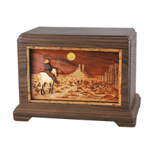 Wooden Hampton Style Cremation Urn with Desert & Horse 3D Inlay Design