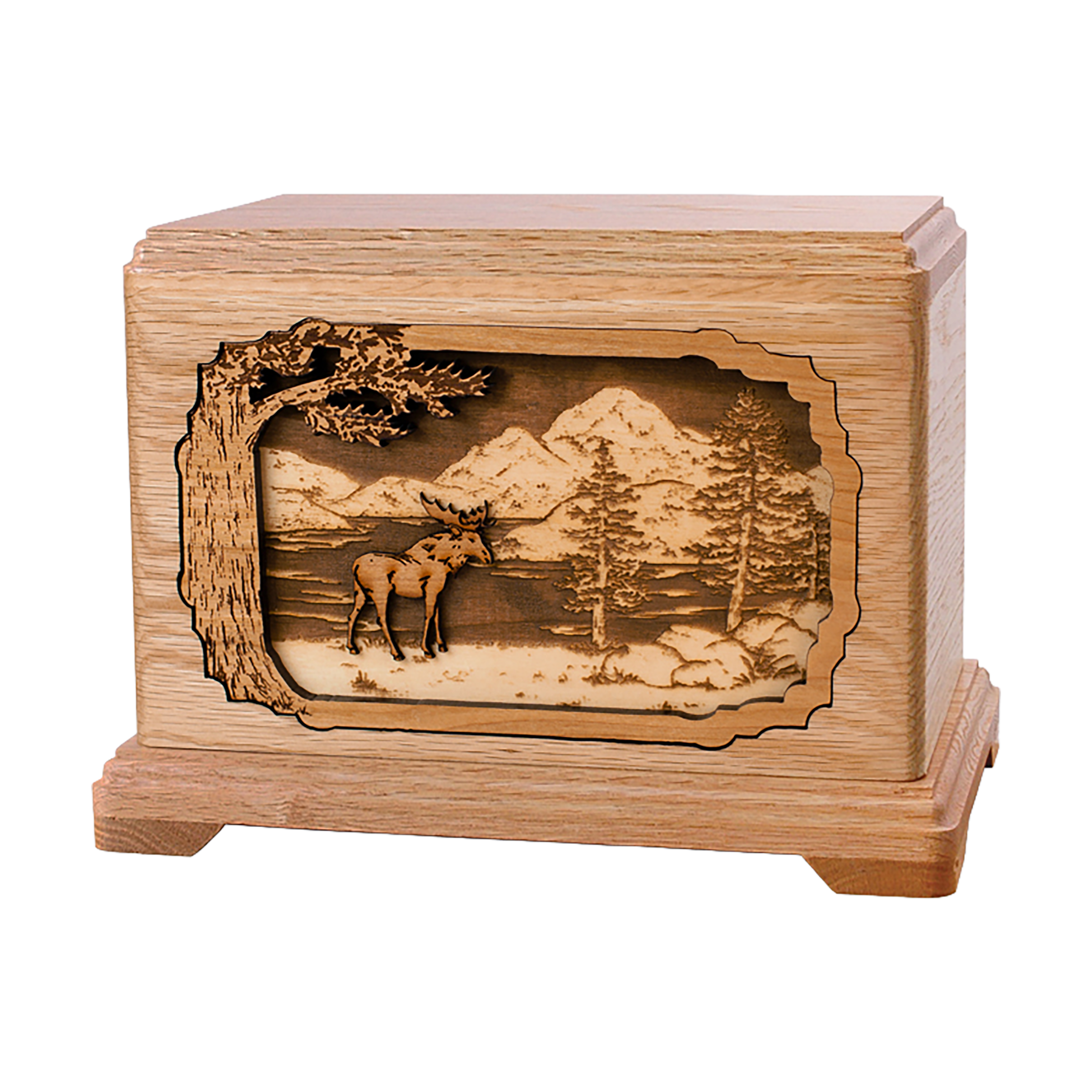 Wooden Hampton Style Cremation Urn with Moose 3D Inlay Design | Funeral ...