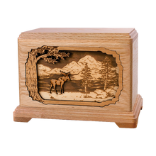 Wooden Hampton Style Cremation Urn with Moose 3D Inlay Design