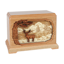 Wooden Hampton Style Cremation Urn with Mule Deer 3D Inlay Design
