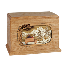 Wooden Hampton Companion Cremation Urn with Soulmate at Mountain Lakes 3D Inlay Design