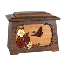 Wooden Astoria Style Cremation Urn with Butterfly 3D Inlay Design