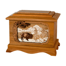 Wooden Ambassador Style Cremation Urn with Bison 3D Inlay Design