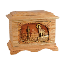 Wooden Ambassador Style Cremation Urn with Desert Moon 3D Inlay Design