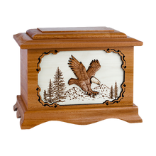 Wooden Ambassador Style Cremation Urn with Eagle 3D Inlay Design
