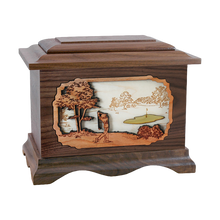 Wooden Ambassador Style Cremation Urn with Golf 3D Inlay Design