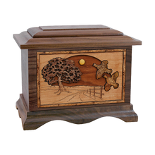 Wooden Ambassador Style Cremation Urn with Quail in the Heartland 3D Inlay Design