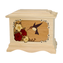 Wooden Ambassador Style Cremation Urn with Hummingbird 3D Inlay Design