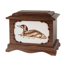 Wooden Ambassador Style Cremation Urn with Loon 3D Inlay Design