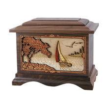 Wooden Ambassador Style Cremation Urn with Soft Breezes 3D Inlay Design