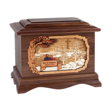 Wooden Ambassador Style Cremation Urn with My Soul Mate with Cross at New Lakes 3D Inlay Design