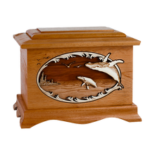 Wooden Ambassador Style Cremation Urn with Whales 3D Inlay Design