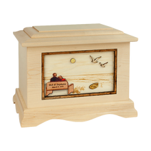 Wooden Ambassador Companion Cremation Urn with Soulmate on the Beach 3D Inlay Design