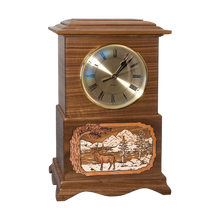 Wooden Ambassador Clock Style Cremation Urn with Elk 3D Inlay Design