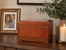 Wooden Cherry Cremation Urn with Sculpted Art Carving