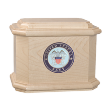 Military Diplomat Wooden Cremation Urn with US Navy Medallion