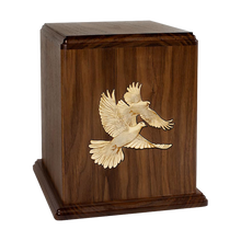 Wooden Companion Cremation Urn with Love Birds Inlay
