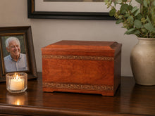 Wooden Cherry Memory Chest Cremation Urn with Sculpted Art Carving