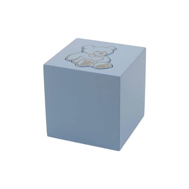 Teddy Cube Extra Small Blue Wood Urn