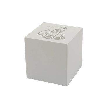 Teddy Cube Extra Small White Wood Urn