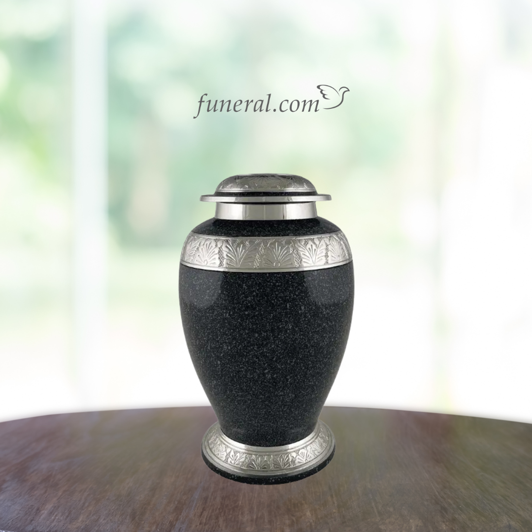 Traditional Granite Adult Dark Blue Brass Urn with Background