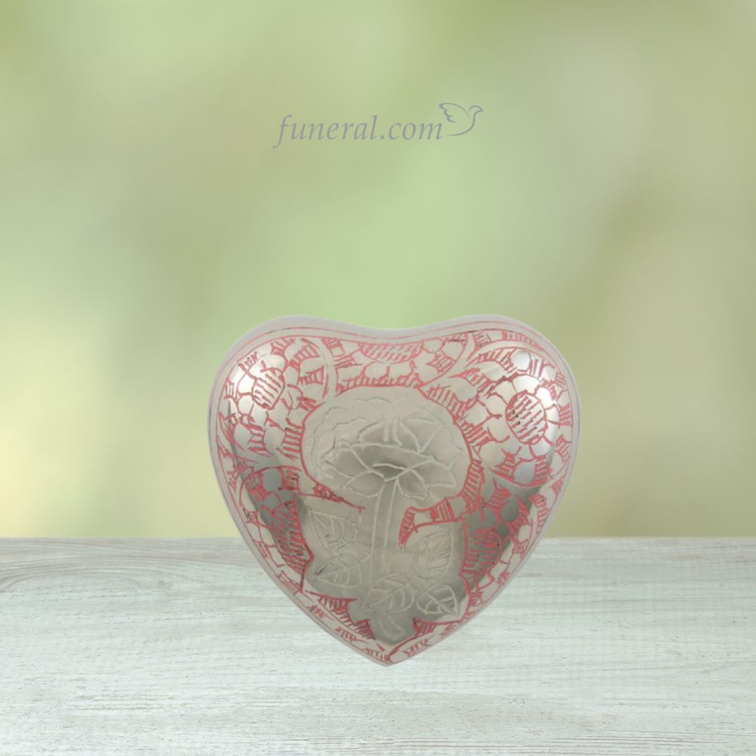 Traditional Rose Shimmer Pink Brass Heart Keepsake with Background