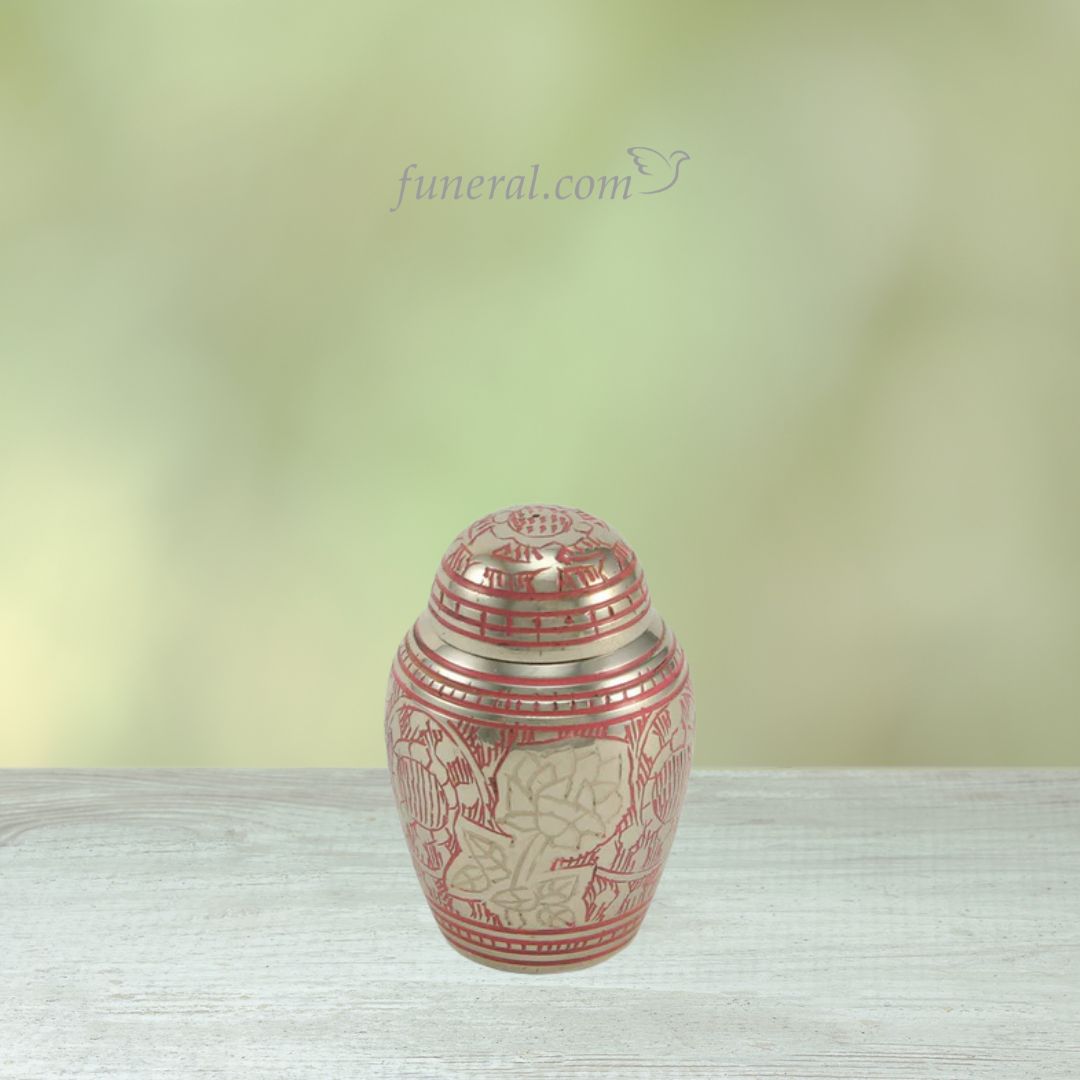 Traditional Rose Shimmer Pink Brass Keepsake with Background