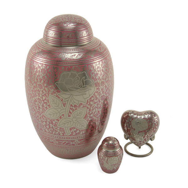 Traditional Rose Adult Shimmer Pink Brass Urn Set