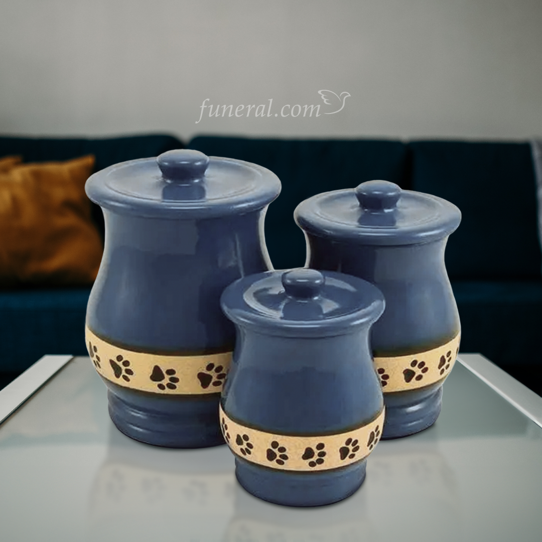 Angelo Blue Pawprint Small Pet Urn Set