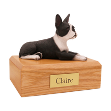 Black and White Boston Terrier, Lying Down Figurine Pet Cremation Urn - Funeral.com, Inc.