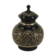 Black Brass Large Urn with Hand - Etched Engraved Design - Funeral.com, Inc.