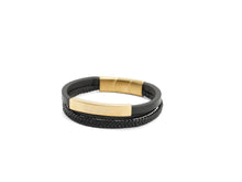 Black & Bronze Triple Band Leather Cremation Bracelet - Funeral.com, Inc.