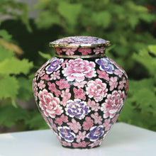 Black Cloisonné Adult Cremation Urn with Pink Floral Design - Funeral.com, Inc.