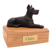 Black Great Dane, Ears Up Lying Down Figurine Pet Cremation Urn - Funeral.com, Inc.