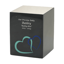 Black Marble Blue Heart Inlay Large Pet Cremation Urn - Funeral.com, Inc.