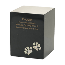 Black Marble Paws Print Inlay Large Pet Cremation Urn - Funeral.com, Inc.