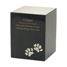 Black Marble Paws Print Pearl Inlay Medium Pet Cremation Urn - Funeral.com, Inc.