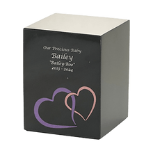 Black Marble Pink Heart Inlay Medium Pet Cremation Urn - Funeral.com, Inc.