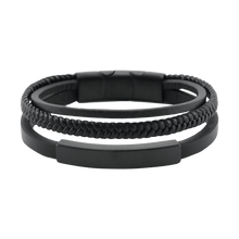 Black & Onyx Triple Band Leather Cremation Bracelet - Funeral.com, Inc.