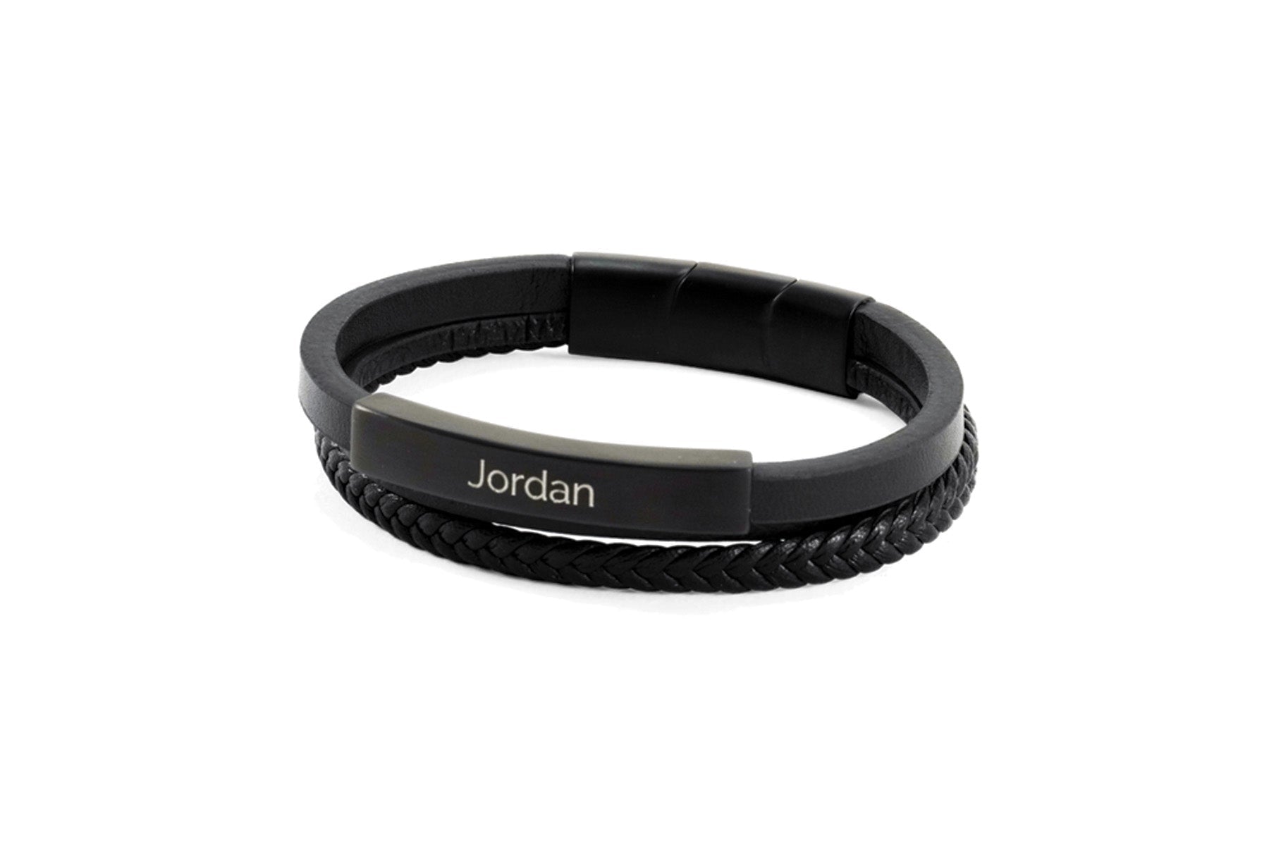 Black Leather Triple Band Cremation Bracelet with Engraving