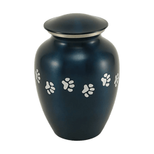 Blue Brass Pewter Paw Print Accents Large Pet Cremation Urn - Funeral.com, Inc.