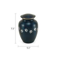Blue Brass Pewter Paw Print Accents Large Pet Cremation Urn - Funeral.com, Inc.