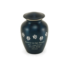 Blue Brass Pewter Paw Print Accents Small Pet Cremation Urn - Funeral.com, Inc.