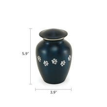 Blue Brass Pewter Paw Print Accents Small Pet Cremation Urn - Funeral.com, Inc.