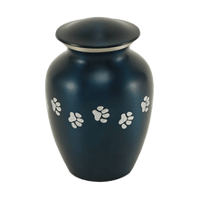 Blue Brass Pewter Paw Print Accents Small Pet Cremation Urn - Funeral.com, Inc.