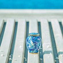 Blue Cloisonné Medium Pet Cremation Urn with Floral Design - Funeral.com, Inc.