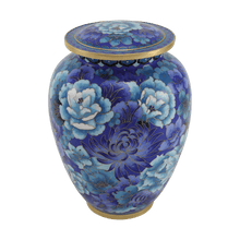 Blue Cloisonné Peony & Chrysanthemum Adult Cremation Urn - Funeral.com, Inc.