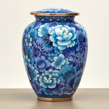 Blue Cloisonné Peony & Chrysanthemum Adult Cremation Urn - Funeral.com, Inc.