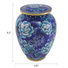 Blue Cloisonné Peony & Chrysanthemum Adult Cremation Urn - Funeral.com, Inc.
