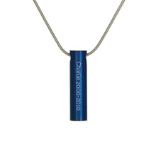 Blue Cylinder Pet Cremation Necklace, 19" Stainless Steel Chain - Funeral.com, Inc.